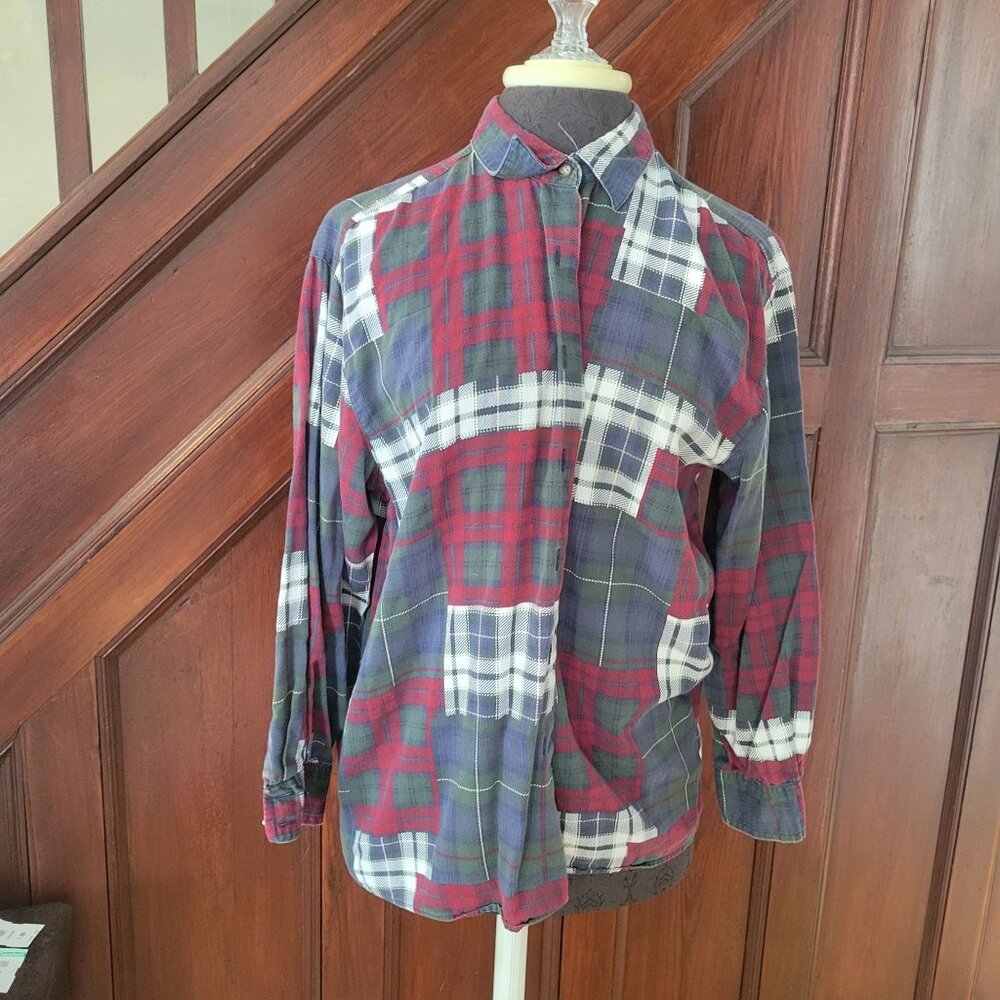 Talbots Womens Medium Patchwork Plaid Button-Up Shirt